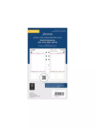 FILOFAX | Inserto per agenda giornaliera Professional tedesco Personal 2026 | 
